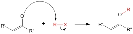 Enolate forming O-alkylated product