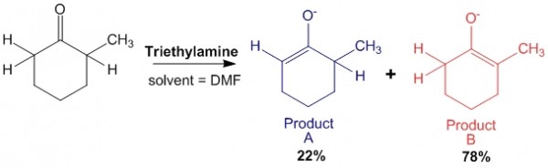 Figure 5 - Reaction of 2-methyl hexanone with triethylamine gives two products A and B