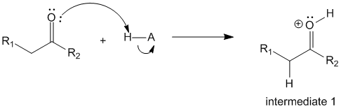 Step 1 - acid activates carbonyl carbon by donating a proton.