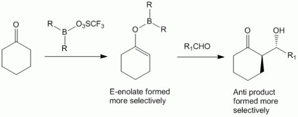 Stereoselectivity using boron enolate in aldol condensation