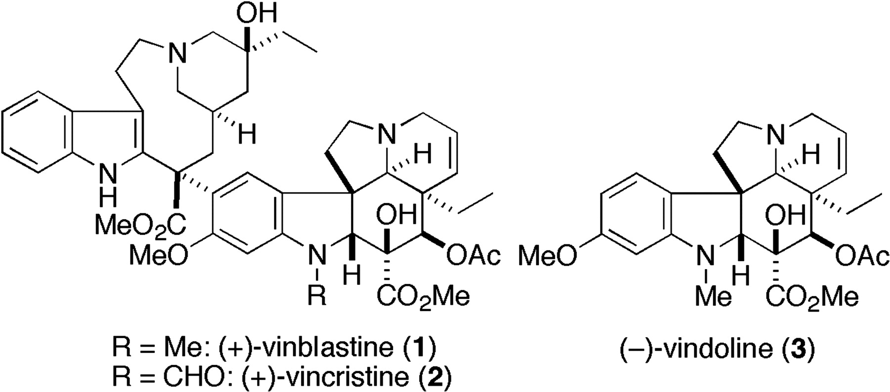 Indole containing vinca alkaloids - Vinblastine, vincristine and vindoline.