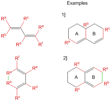 Transoid and Cisoid Dienes with substituents highlighted in red.